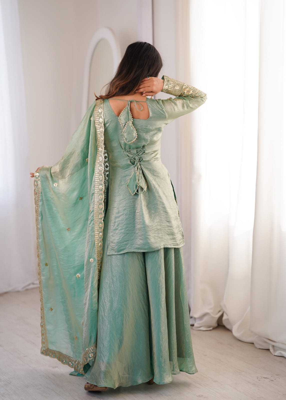 Fendy Silk Embroidered Sequence Work Straight Salwar Set